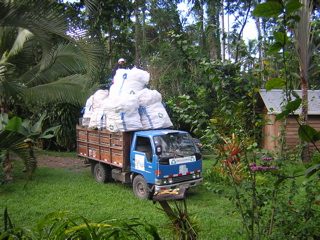 Recycling truck loaded up