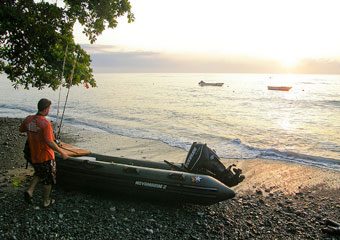 Lucas Senig prepping his charter boat.