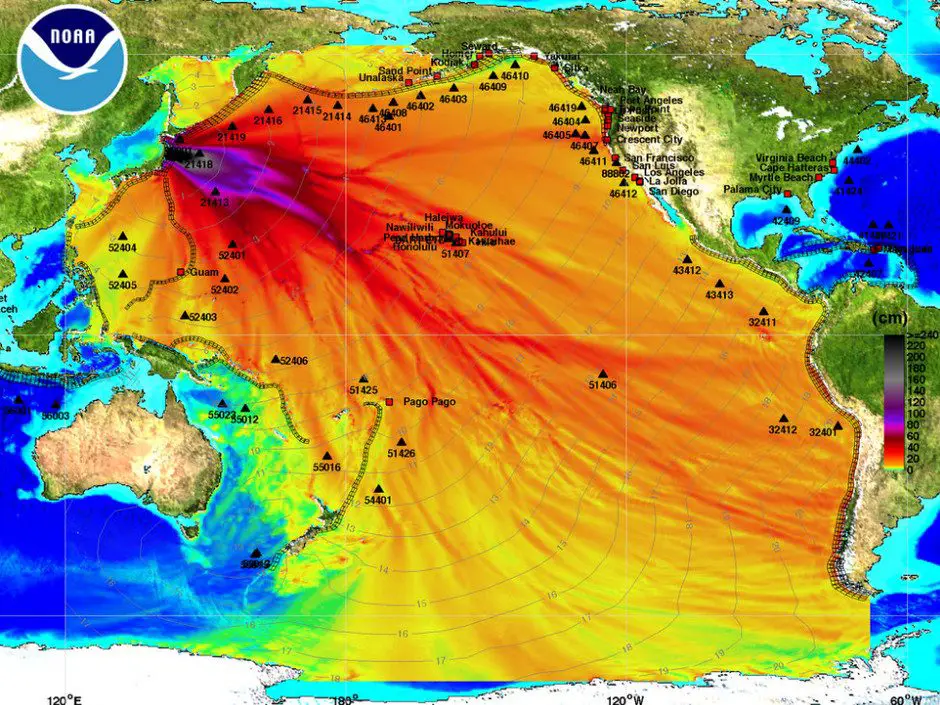 noaa map of tsunami