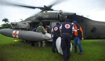 Costa Rica Medical Evacuation Personnel help in flood relief