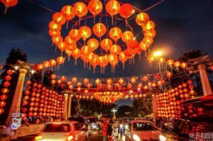 Chinese traditional lamps on the city streets symbolize their special celebration.