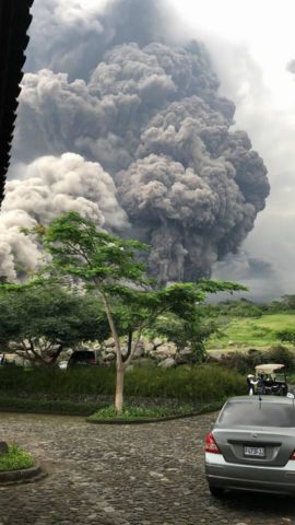 Smoke clouds produced by the Fuego Volcano