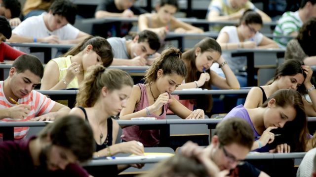 University students taking a written test